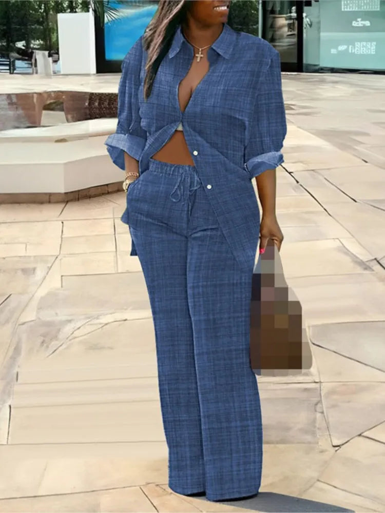 Women's Fashion Casual Printed Long Sleeved Pants Set Sexy Hip Long Pants And Shirt Two Piece Set.  S-3X