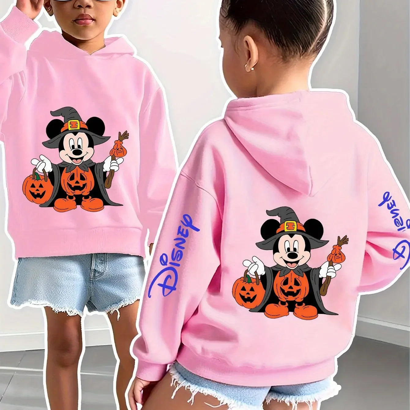 Disney Girls and Boys Halloween Casual Hooded Double-sided Printed Mickey Halloween Children's Hoodie.
