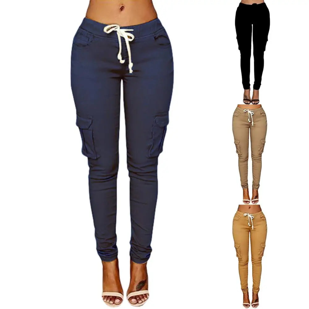 Women Casual Pants Solid Slim Multi-Pocket Comfortable Pants.  S-4X