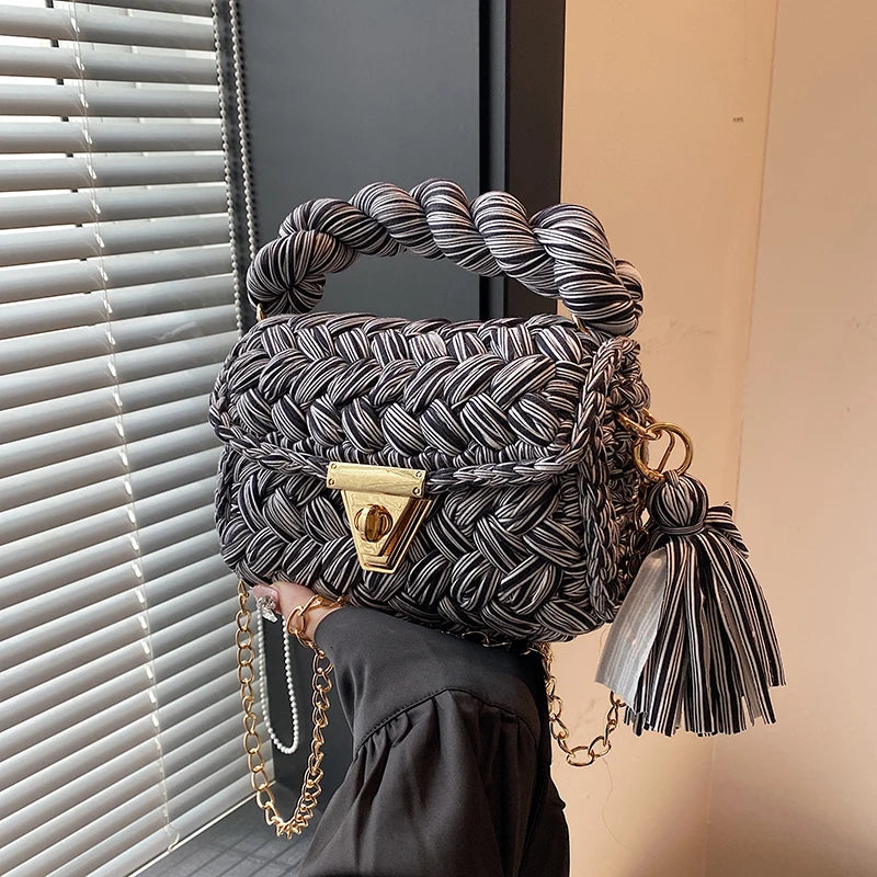 Elegant Crochet Sling Bag with Tassels New Arrival Handmade Trendy Shoulder Bag with Braided Texture