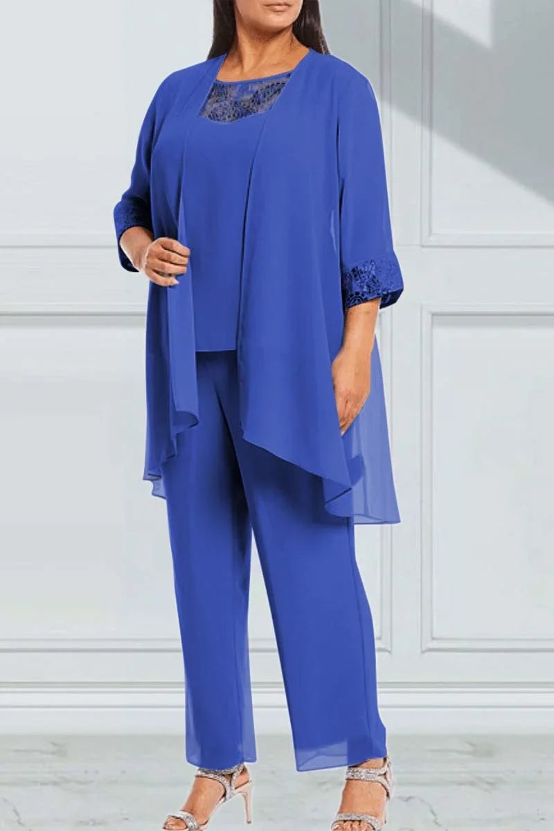 Plus Size Sequins Three Piece Set Pant Suit Evening Party Wear