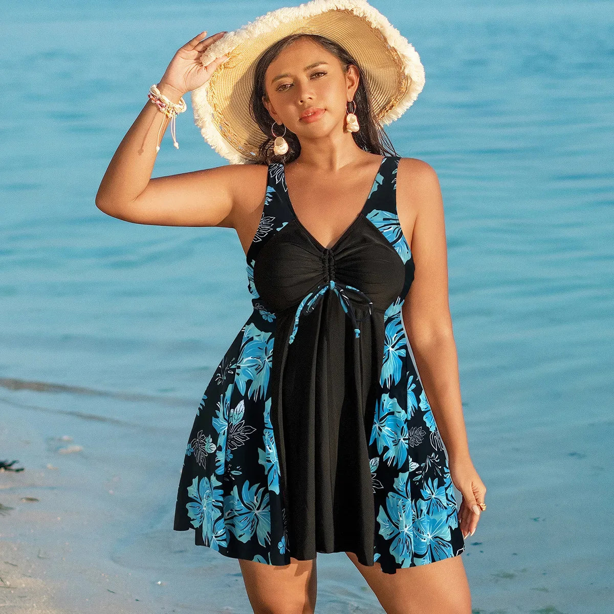 New Style Women's Tankini Leopard/Mixed Print Plus Size Swim Dress.