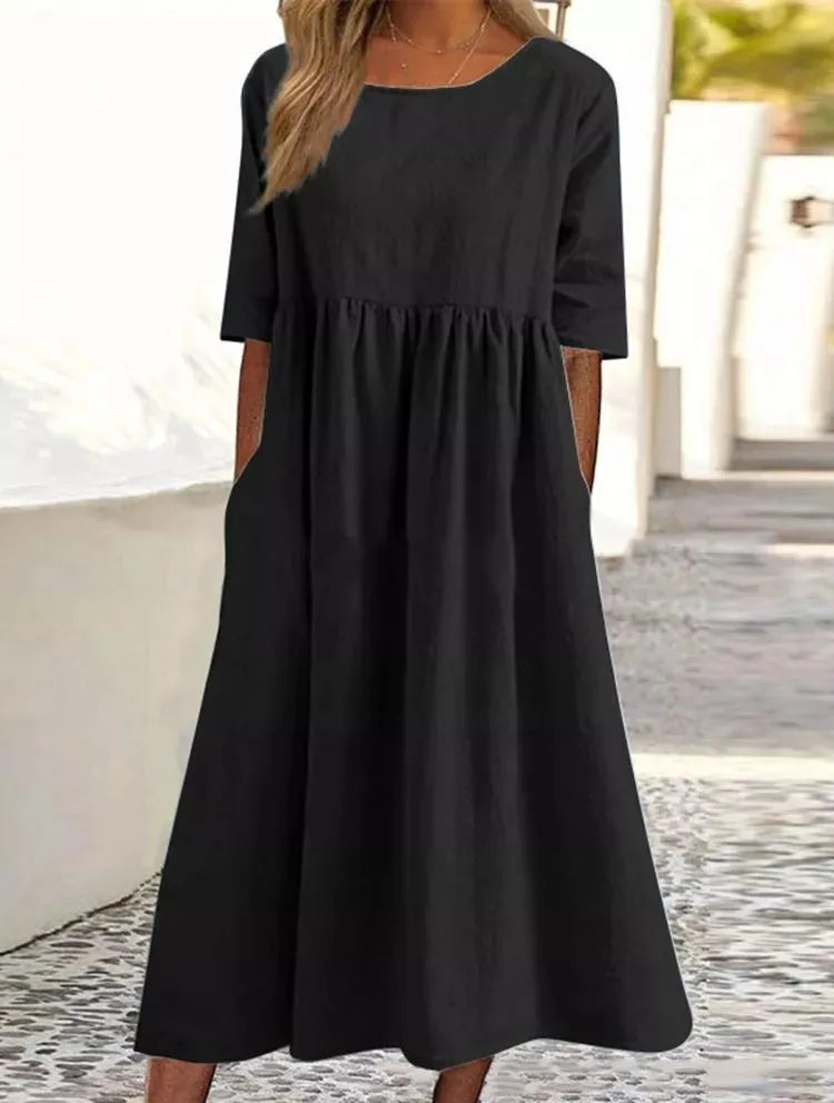 Casual Loose Long Plus Size High Waist Cotton Linen Dress.   S-5X