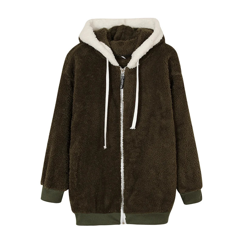 New Style Autumn And Winter Loose Plush Zipper Hooded Jacket Woman.  S-5X