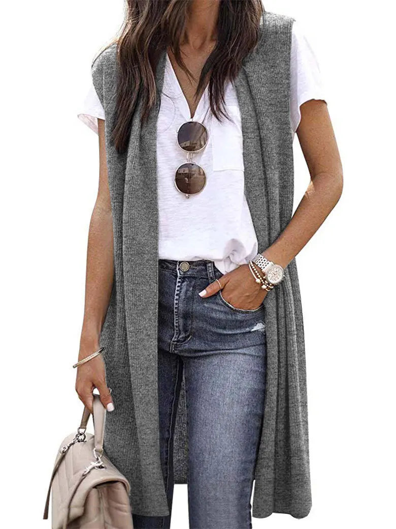 Fashion Women's Casual Knitwear Sleeveless Trendy Long Vest Jacket.  S-XL