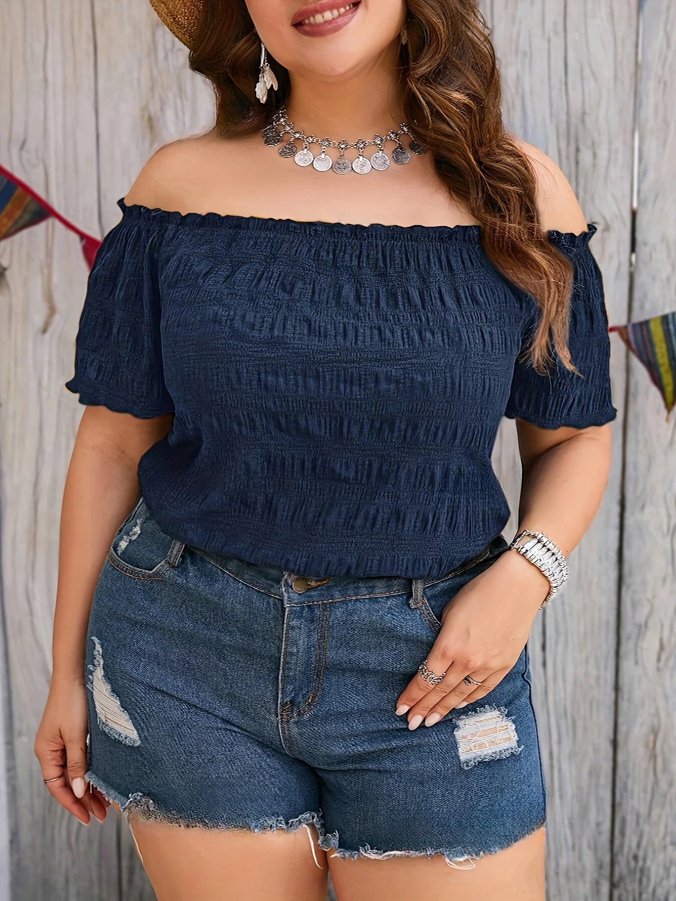 Plus Size Summer Women Elegant Off The Shoulder Fashion Solid Loose Top