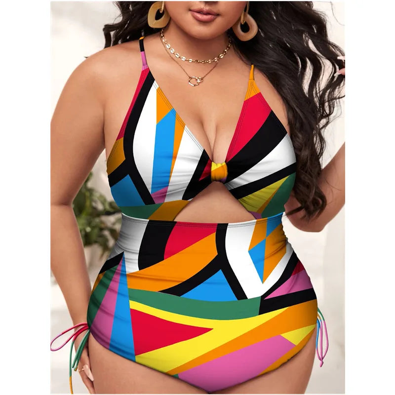 Plus Size Women Print Push Up One Piece Swimsuit Print