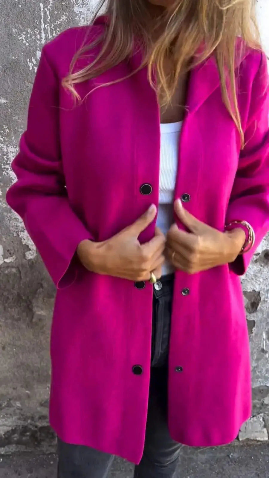Long sleeve solid colour all season coat.  S-3x