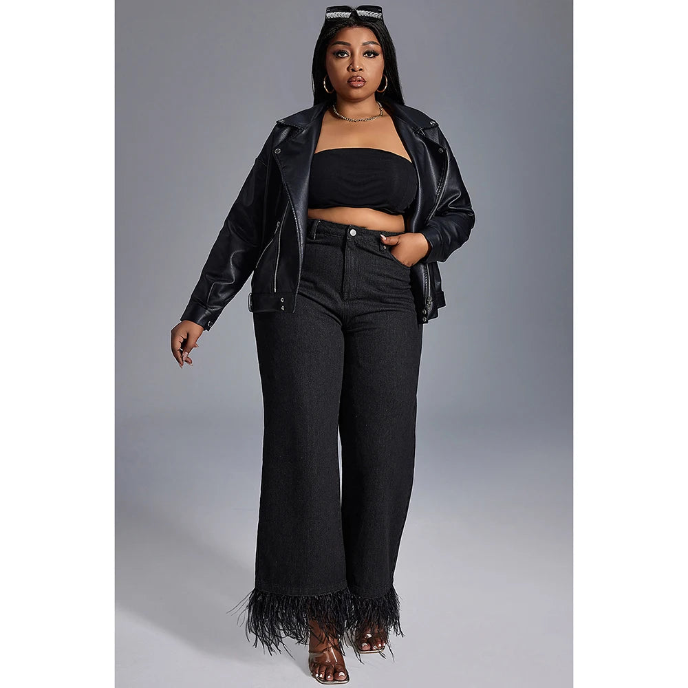 Curvy Size Flattering Ladies High Waist Denim Pants