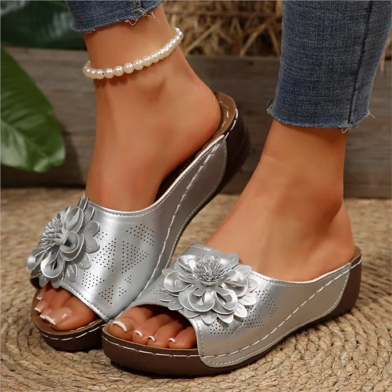 Women Sandals Summer Elegant Slides Sandals Low Wedge Casual Footwear