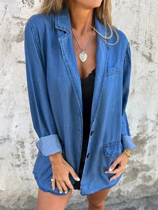 Women's Oversized Denim Vintage Long Sleeve Button Down Boyfriend Jean Jacket.  S-XL