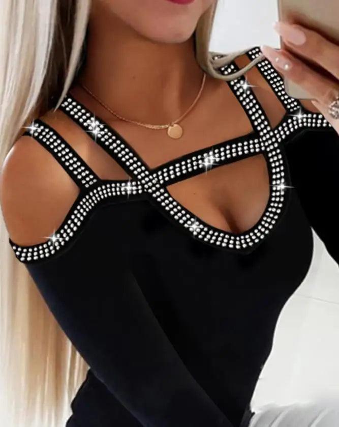 Women's Elegant Trendy Daily Casual Cutout Long Sleeve Skinny Top