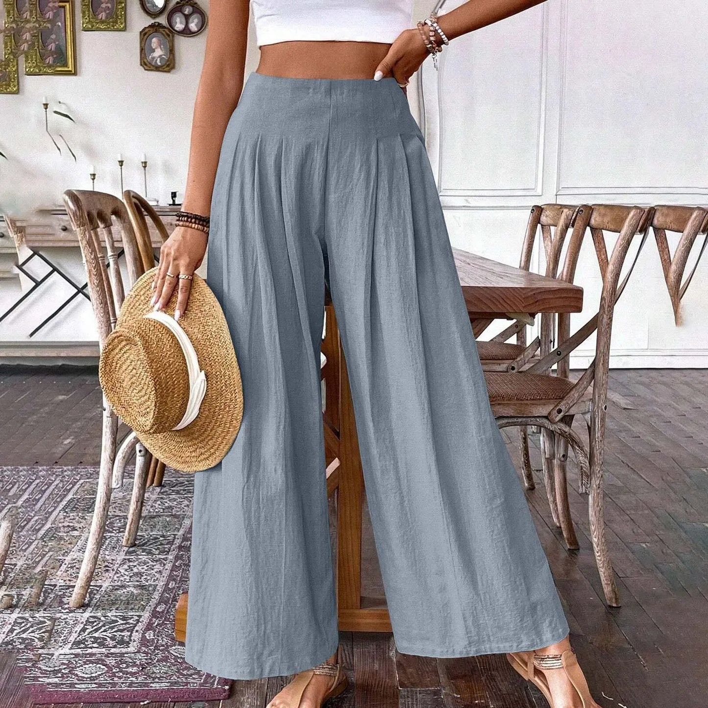 Italy Fashion Summer Casual Loose Long Pants High Waist Wide Leg Pants Oversized Pant Cotton Linen Pant . S-xxl