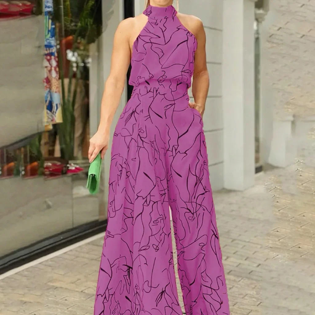 Women's Elegant Jumpsuit Wide Leg Long Pant Summer Sexy Sleeveless Women Casual Print Jumpsuit.  S-3X