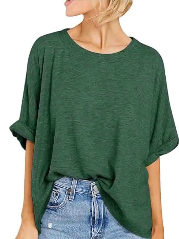 Women's  Quality Over size Short Sleeve Casual Loose Basic Tee.  S-2XL