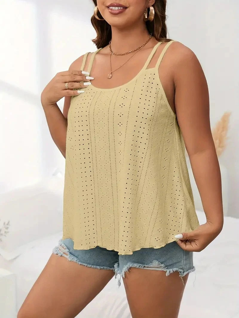 Plus Size Eyelet Dual Strap Cami Style Top with Breathable Fabric Effortlessly Chic Summer Style for Curvy Women
