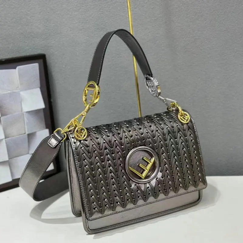 New Hollow Carved Square Bag Luxury Design Clam shell Metal Real Leather Material.