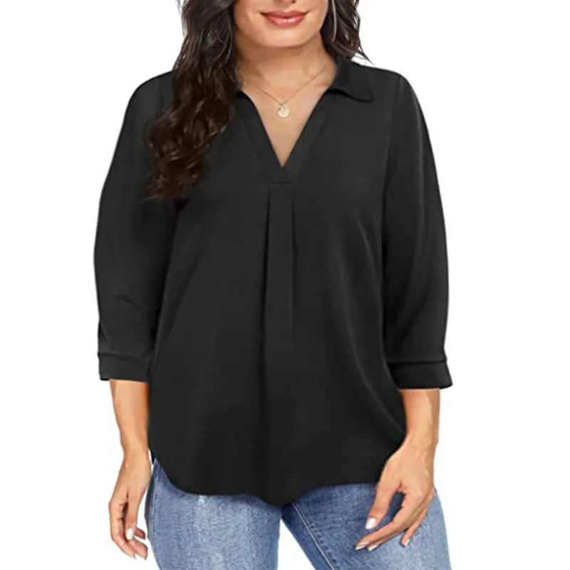 Women's Plus Size loose V-neck shirt top