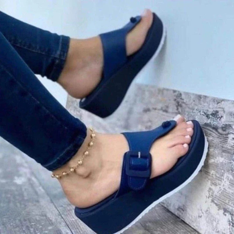 Belt Buckle Casual Solid Colour Platform Sandals .