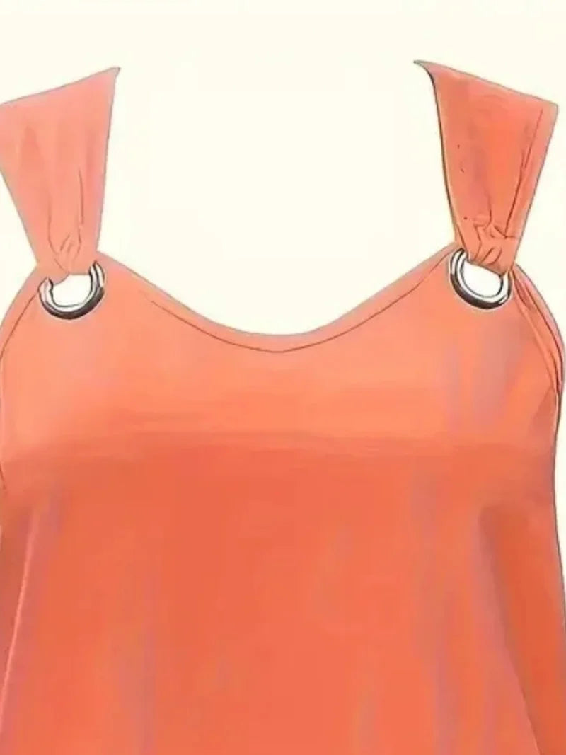 Women's Plus Size Casual Two-Piece Set Tank Top Grommet Eyelet Detail & Trendy Comfortable Shorts