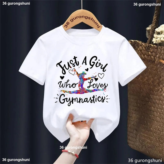 Kawaii Kids Clothes Just A Girl Who Loves Gymnastics Watercolor Graphic Printed Tshirt Girls Love Sports Casual Summer T-Shirt