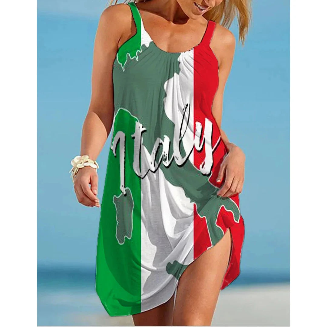 Italy and Portugal Flag Dress Women Fashion Dress Bohemian Midi Sundress