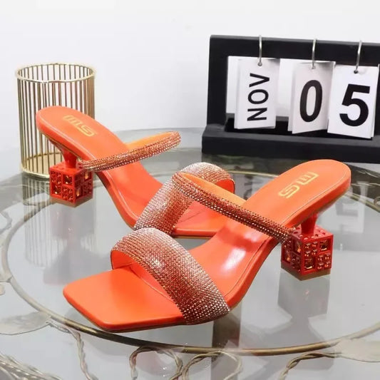 2025 Women's Heels Square Toe Rhinestone Shoes .  Zapatillas De Mujer