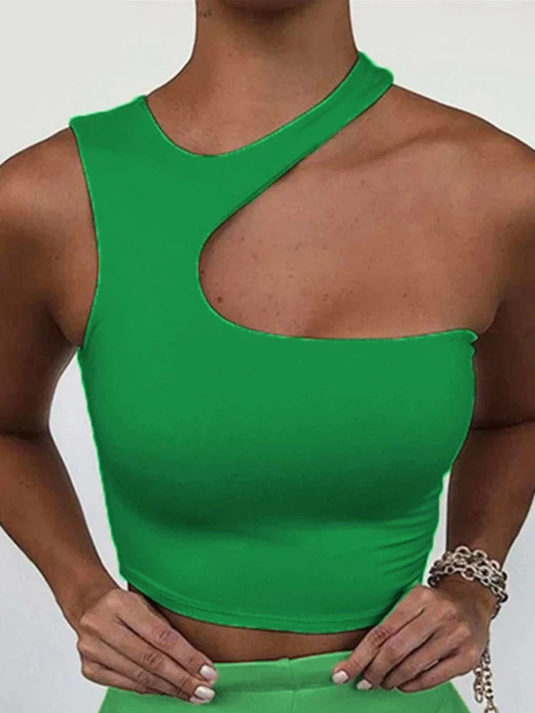 Cut Out Sexy Crop Top Solid Skinny Sport Short Summer Tube Top.