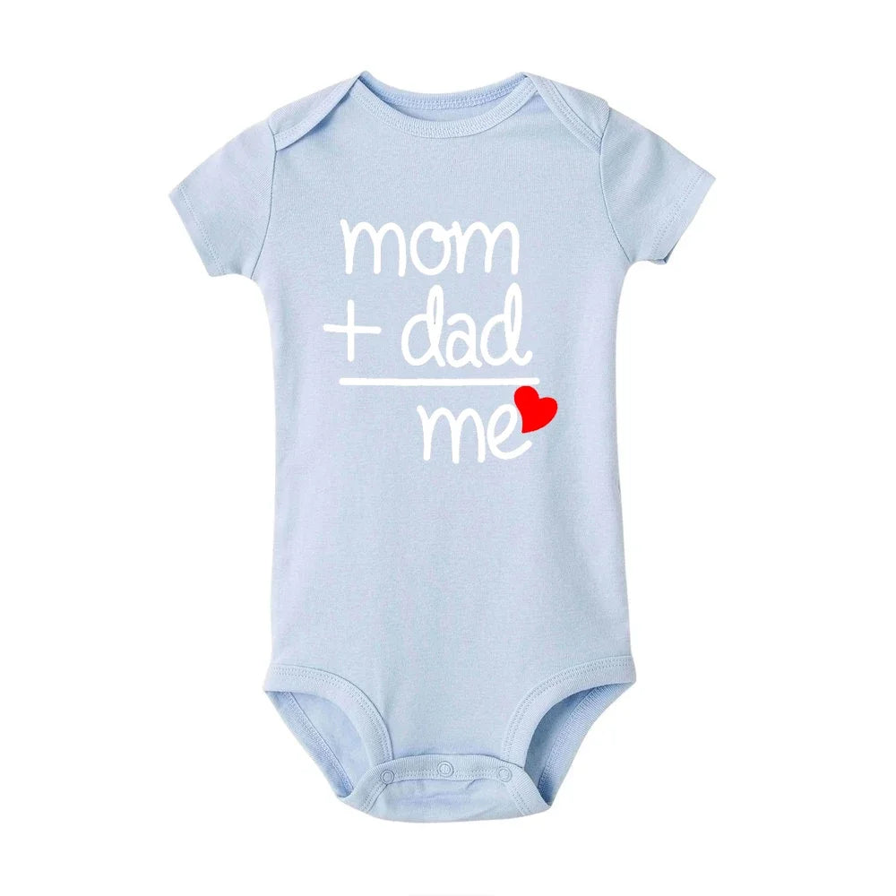 Mom Plus Dad Equals Me Baby Romper Boy Girl Newborn Bodysuit Toddler Infant Funny Cute Rompers Jumpsuit Outfits