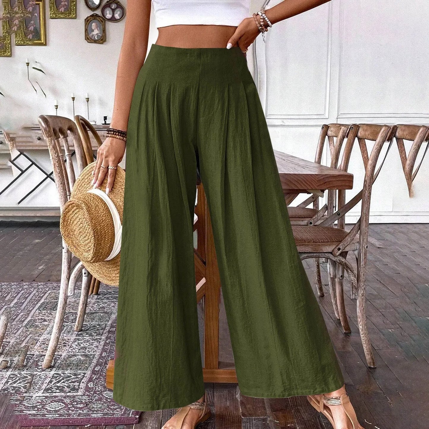 Italy Fashion Summer Casual Loose Long Pants High Waist Wide Leg Pants Oversized Pant Cotton Linen Pant . S-xxl