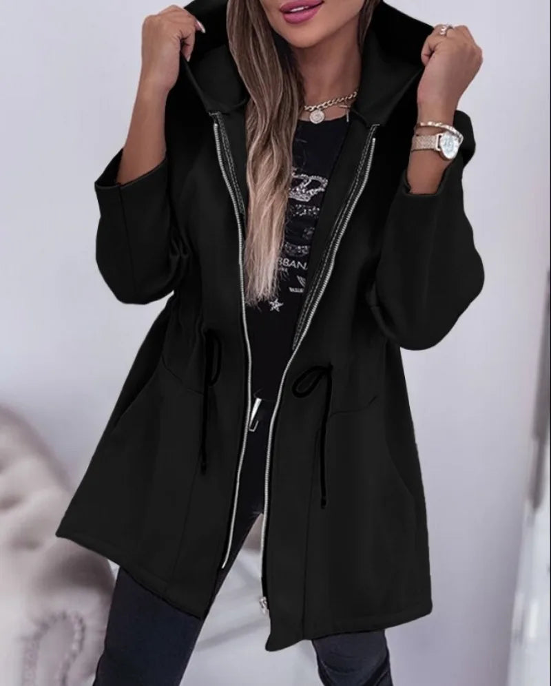 Fashion Casual Autumn and Winter Hooded Zipper Jacket Women's Clothing.  S-2X
