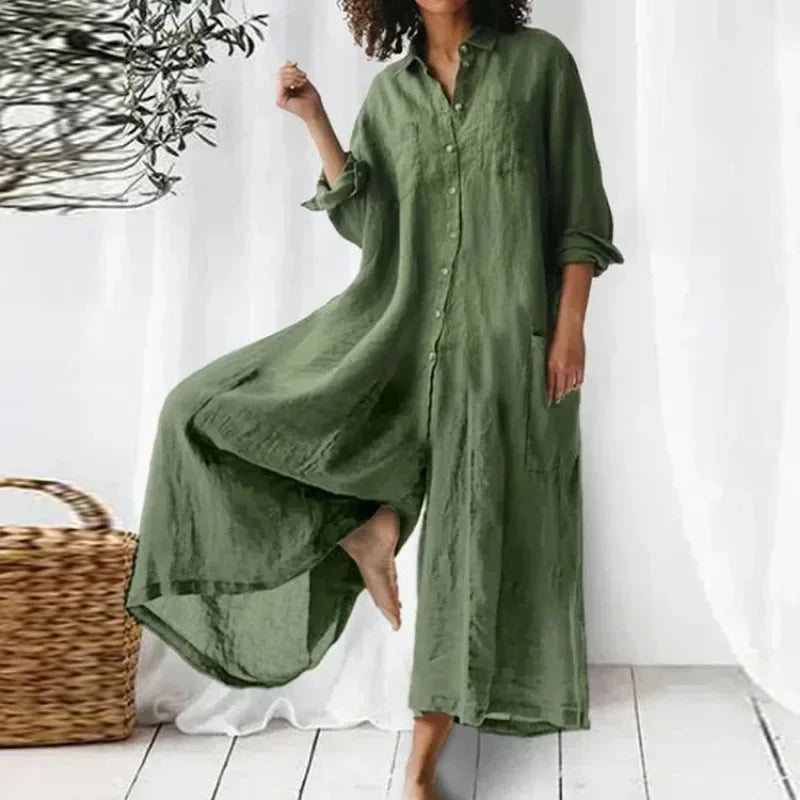 New 2025 Casual Quality Cotton Linen Comfortable Loose Wide Leg Pants Jumpsuit Women's Fashion.  S-5X