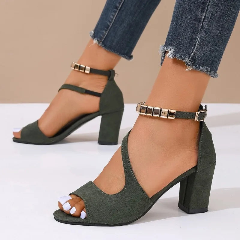 Women's Stylish Open Toe Sandals Quality Comfortable Chunky Heel Dress Shoe.