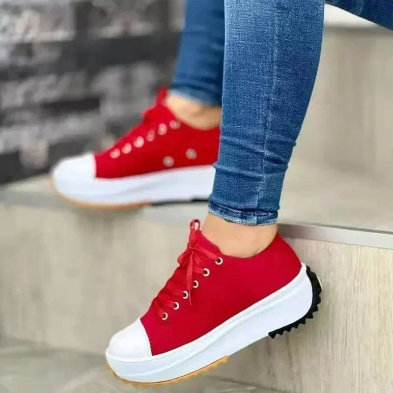 Women's Quality Canvas Sport Shoes Breathable Casual Female Thick Sole Lace-Up Vulcanized Shoes