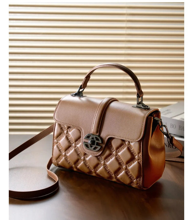 Women's Genuine Leather Handbag - Large Capacity Tote & Crossbody Bag