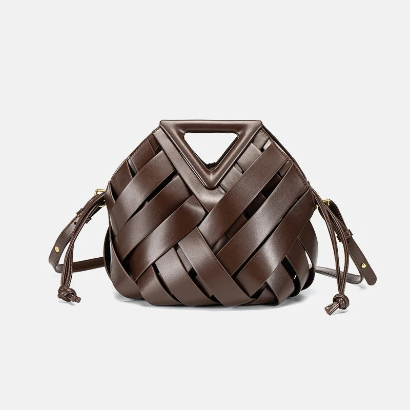 New Design Luxury Fashion Woven Genuine Leather Handbag French Portable Retro Trend Shoulder Bag