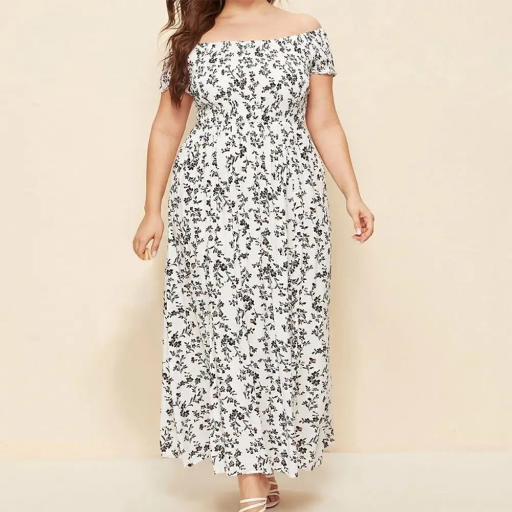 Curvy Size Long Off The Shoulder Maxi Dress Bohemian Style.