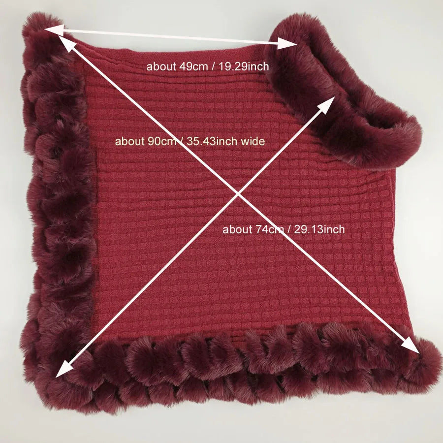 Fashion Plaid Striped Faux Fur Pullover Women Autumn Winter Knit Poncho