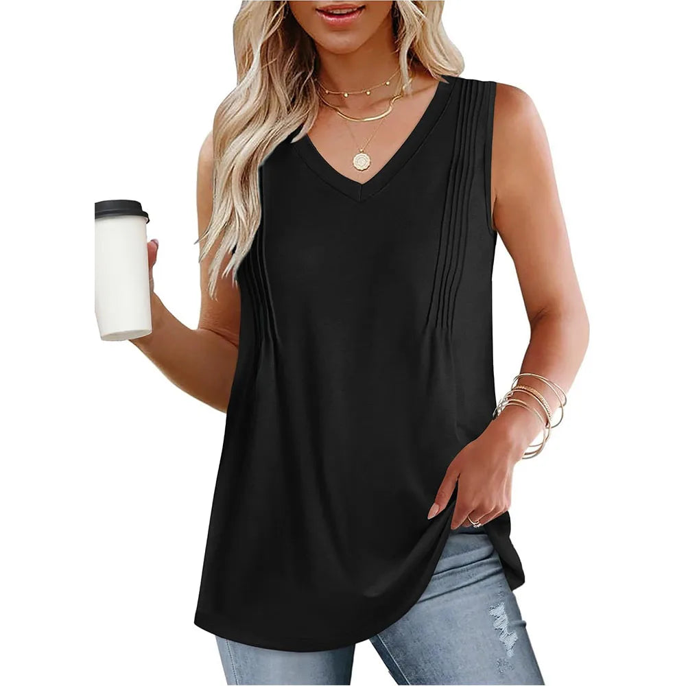 Summer Tank Top 2025 Loose Fit V Neck Sleeveless Flowing top.  S-XXL