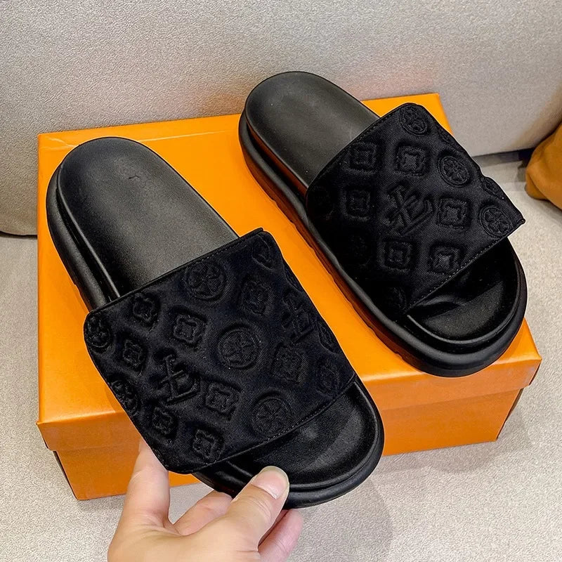 Summer New Luxury Designer Women's Thick Sole Slides Outdoor/Indoor Fashion Sandals Embossed Printing
