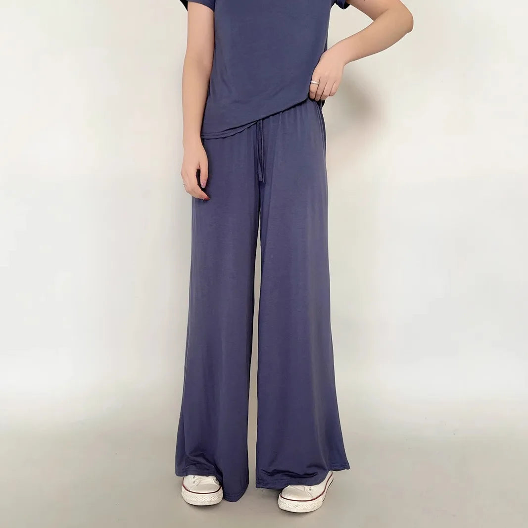 Plus size L to 6XL Women's wide leg pants high waist Loose Long solid colour Casual Pants
