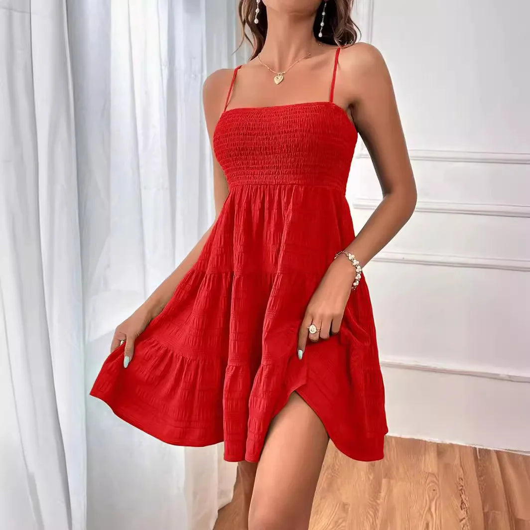 Boho Sundress Women Sexy Sleeveless Backless Swing Dress Solid Spaghetti Strap Dress.  S-2X