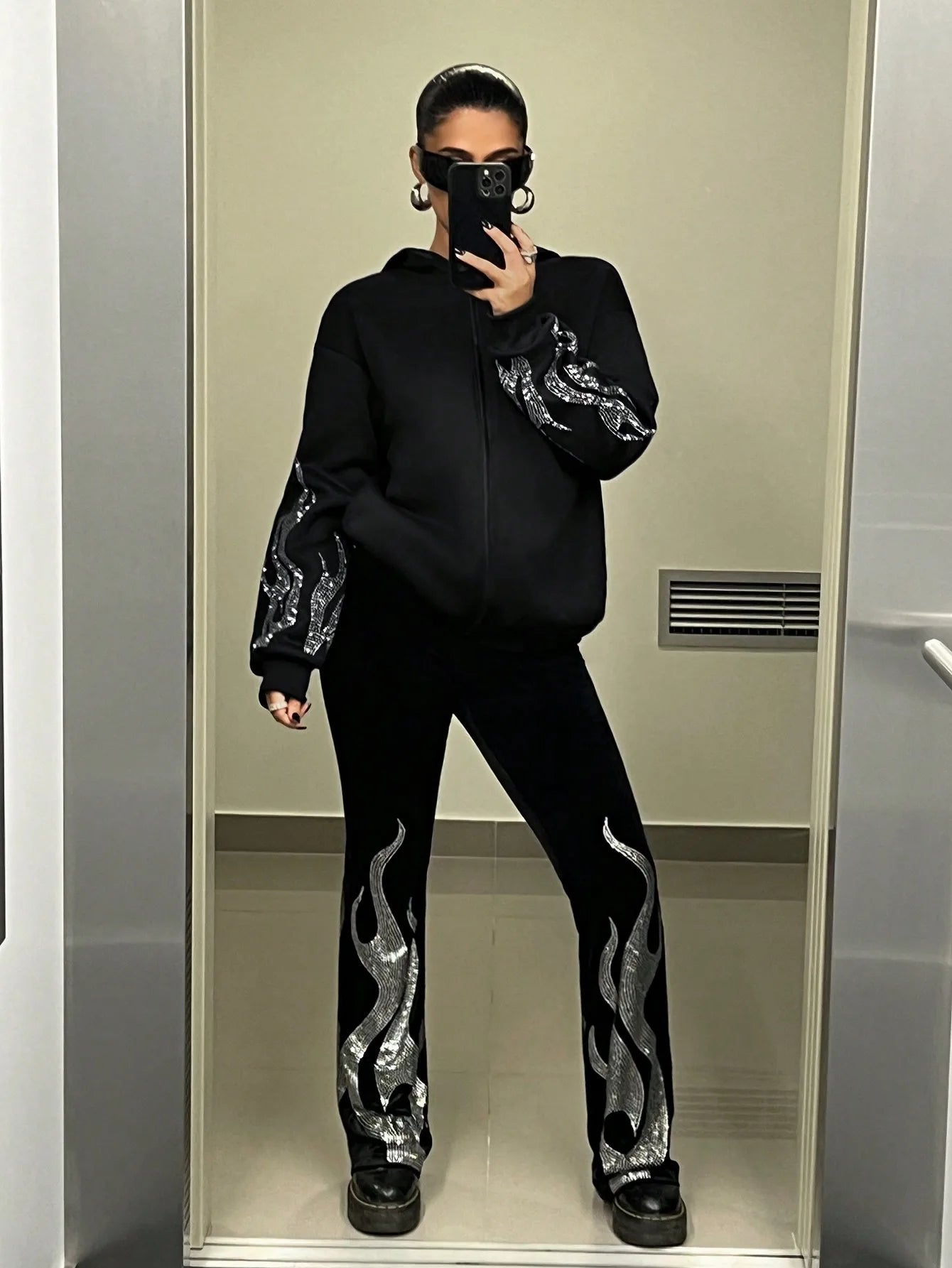 Y2K Flame Hooded Sweater - Trendy Loose Zip Up Hoodie for Women | Autumn Winter Streetwear