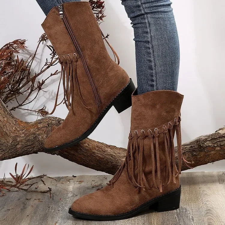 Boots Women Vintage Tassel Cowgirl Fashion Western Booties