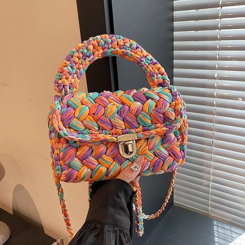 Elegant Crochet Sling Bag with Tassels New Arrival Handmade Trendy Shoulder Bag with Braided Texture