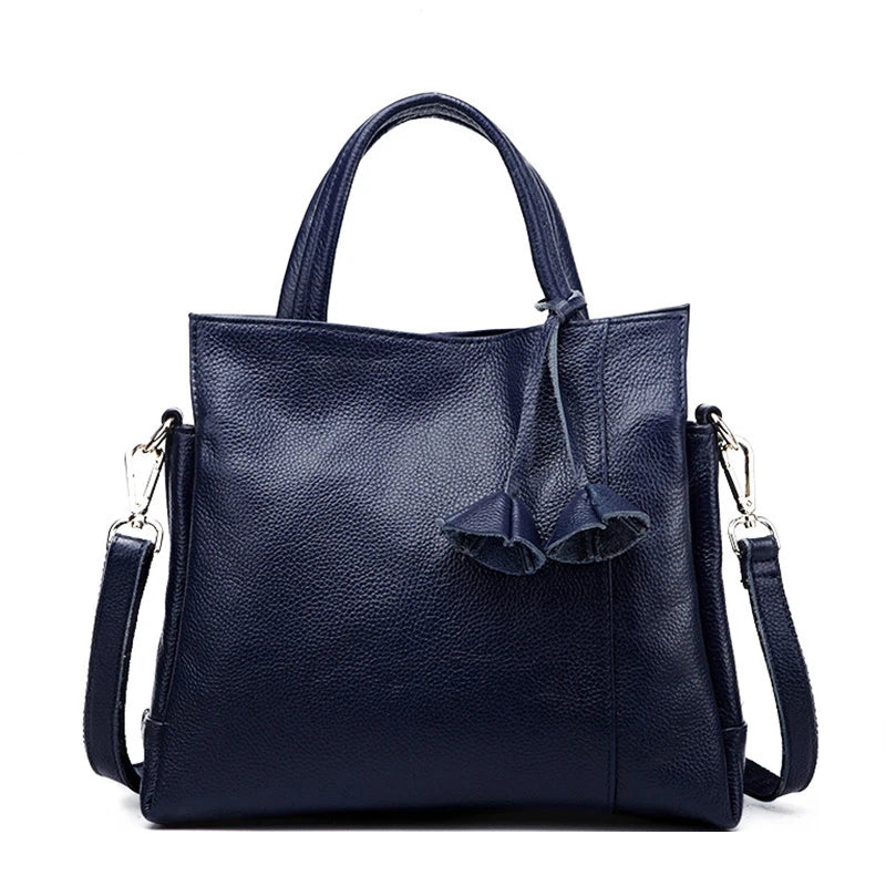 Cowhide women's handbag casual versatile black daily commuting single shoulder cross-body tote bag