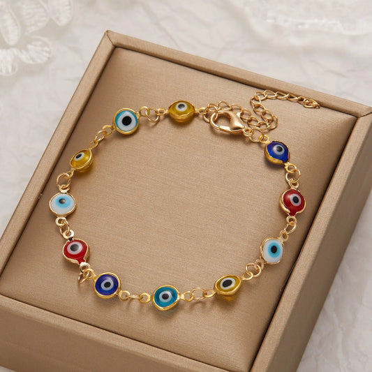 Lucky Turkey Evil Eye Bracelet For Women Adjustable Metal Chain Bangles Good Luck Wealth Jewelry