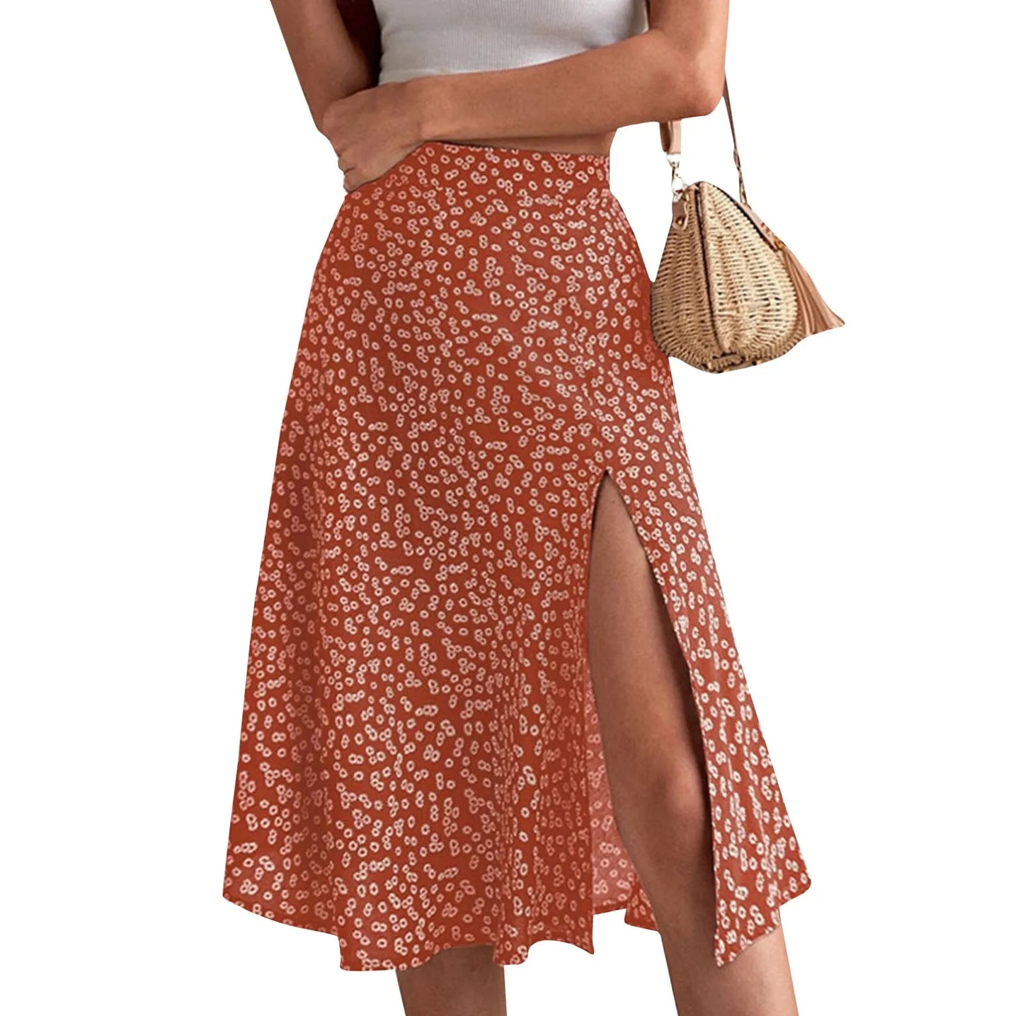 Women's Casual Daily Slit A-line Floral Trendy Skirt for Women . S-3x