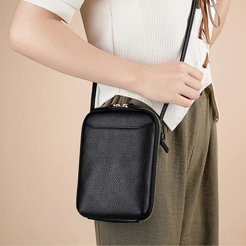 Genuine Leather Zipper Cross-body Shoulder Bag