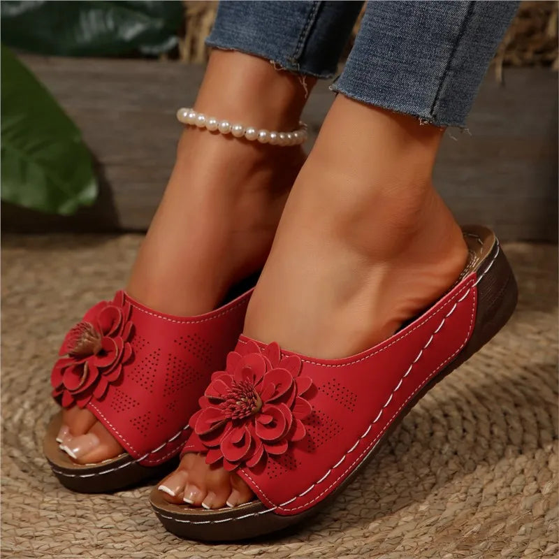 Women Sandals Summer Elegant Slides Sandals Low Wedge Casual Footwear